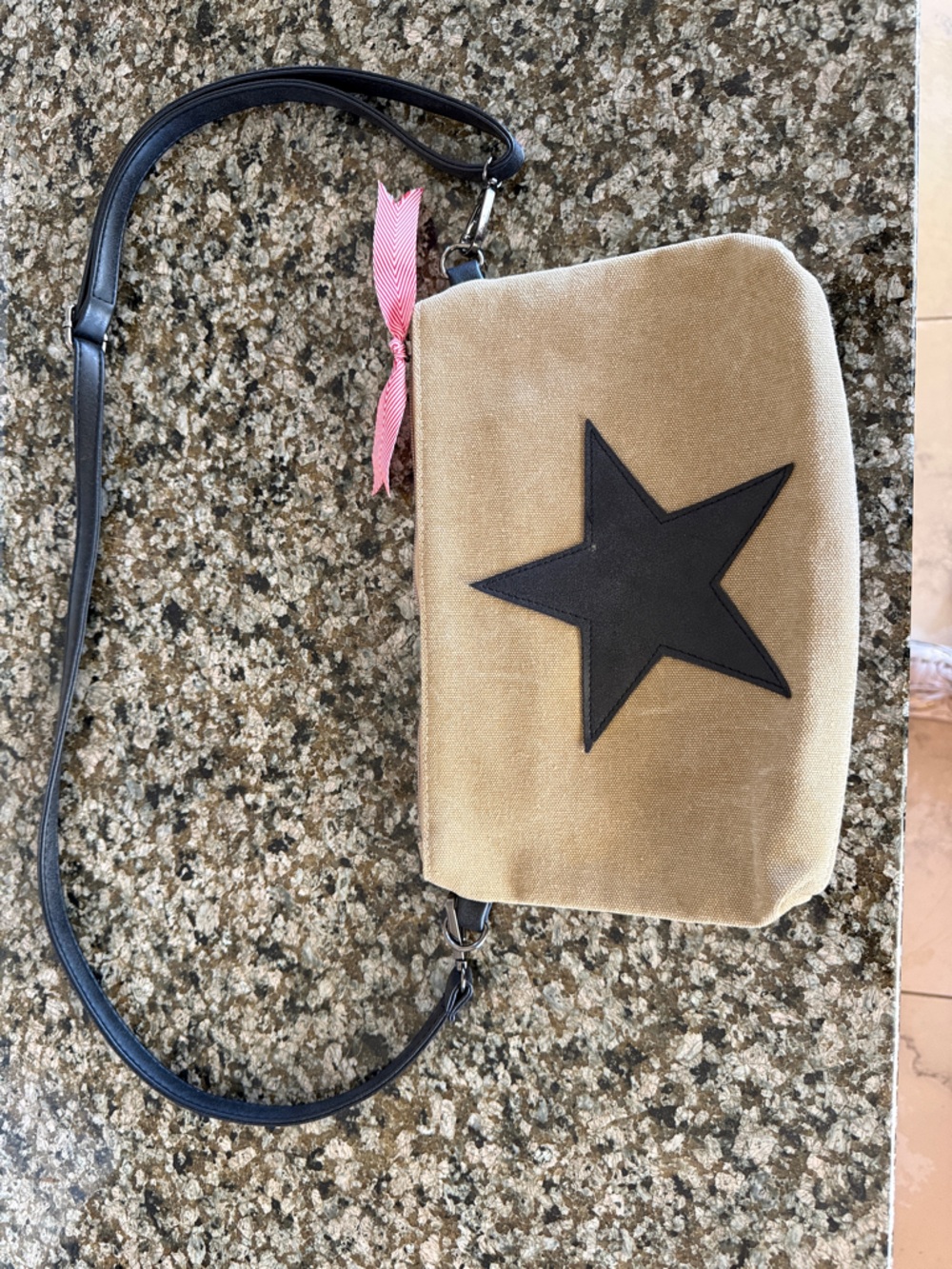 Canvas Star Crossbody Bag in Tan with Black Star